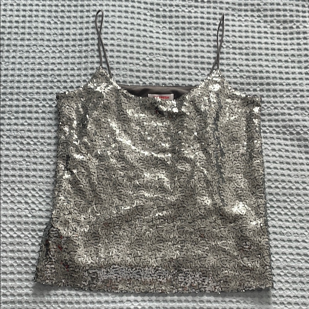 Silver Sequin Camisole with Spaghetti Straps